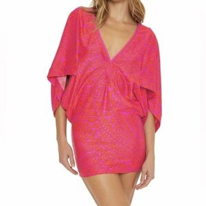 Trina Turk Fuchsia and Coral Swim Cover-Up Dress MuMu  Small